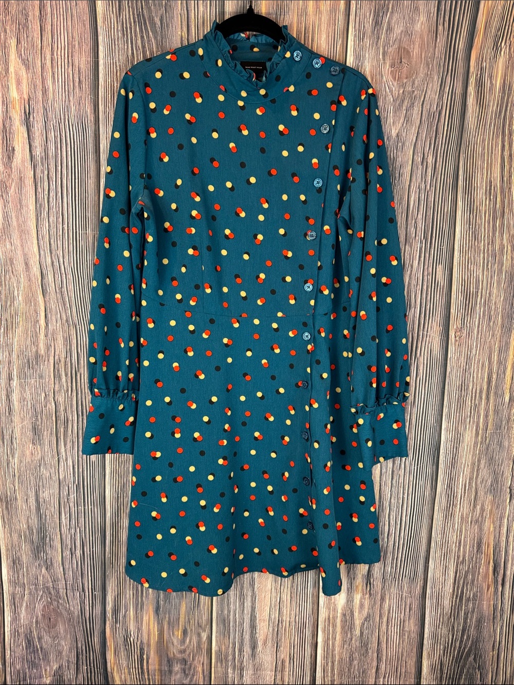 Who What Wear Teal Dot Print Long Sleeve Dress
